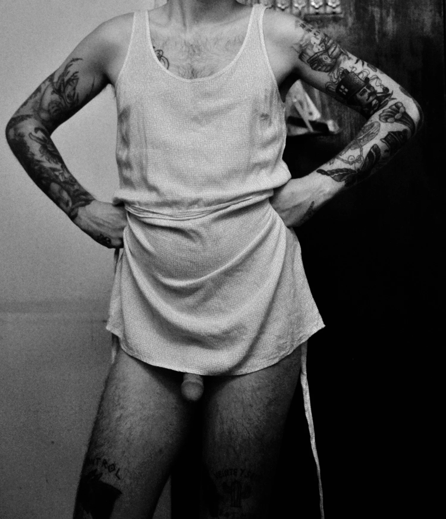 Tom wearing a dress, Bangkok, 2012