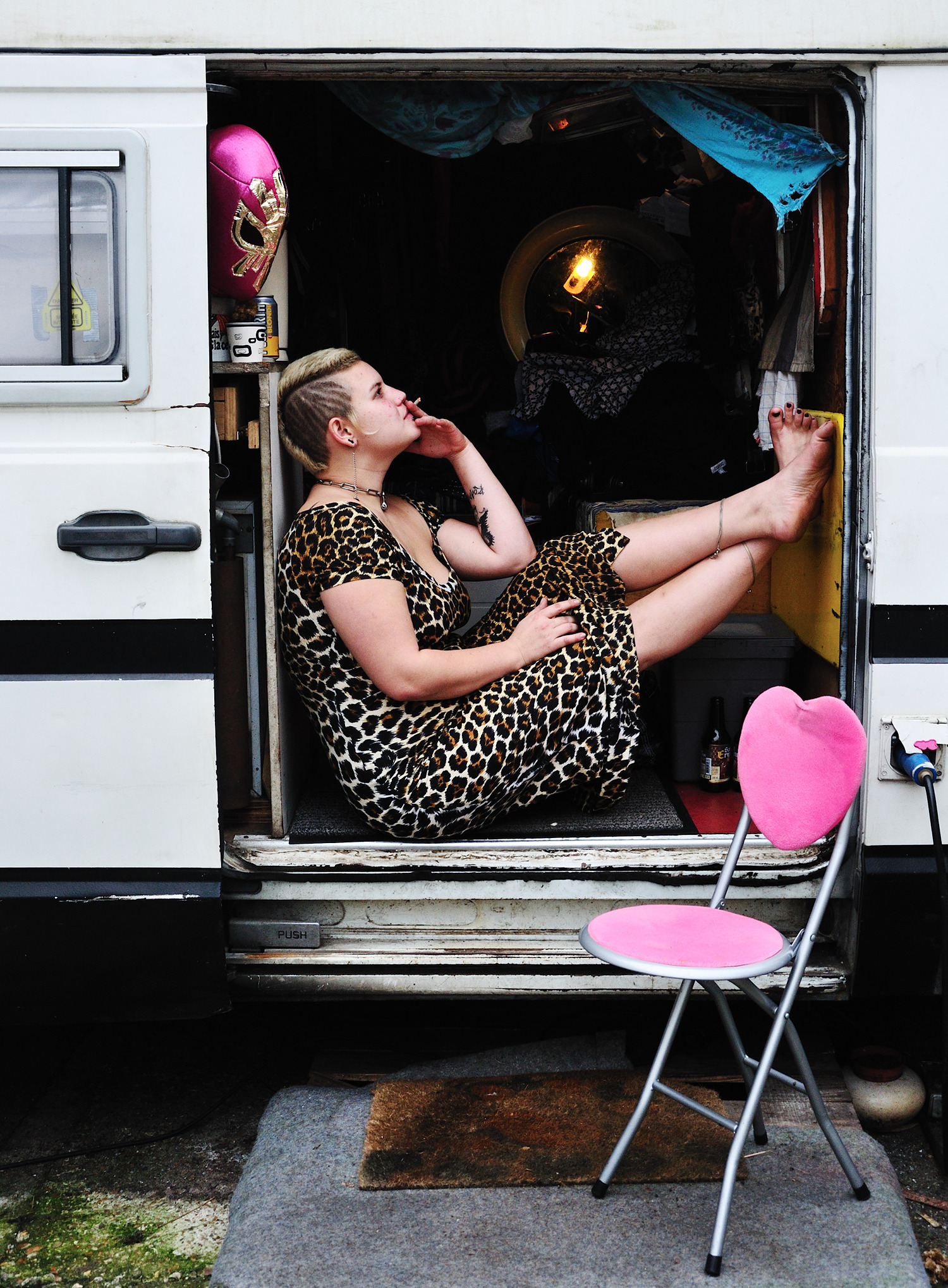 Mav chilling in her truck, Montreuil, France, 2014