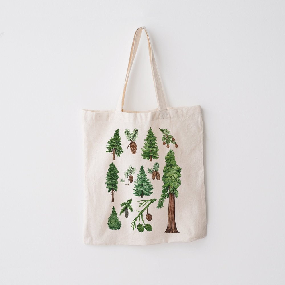 Evergreen trees botanical tote bag — Anna Farba Illustration