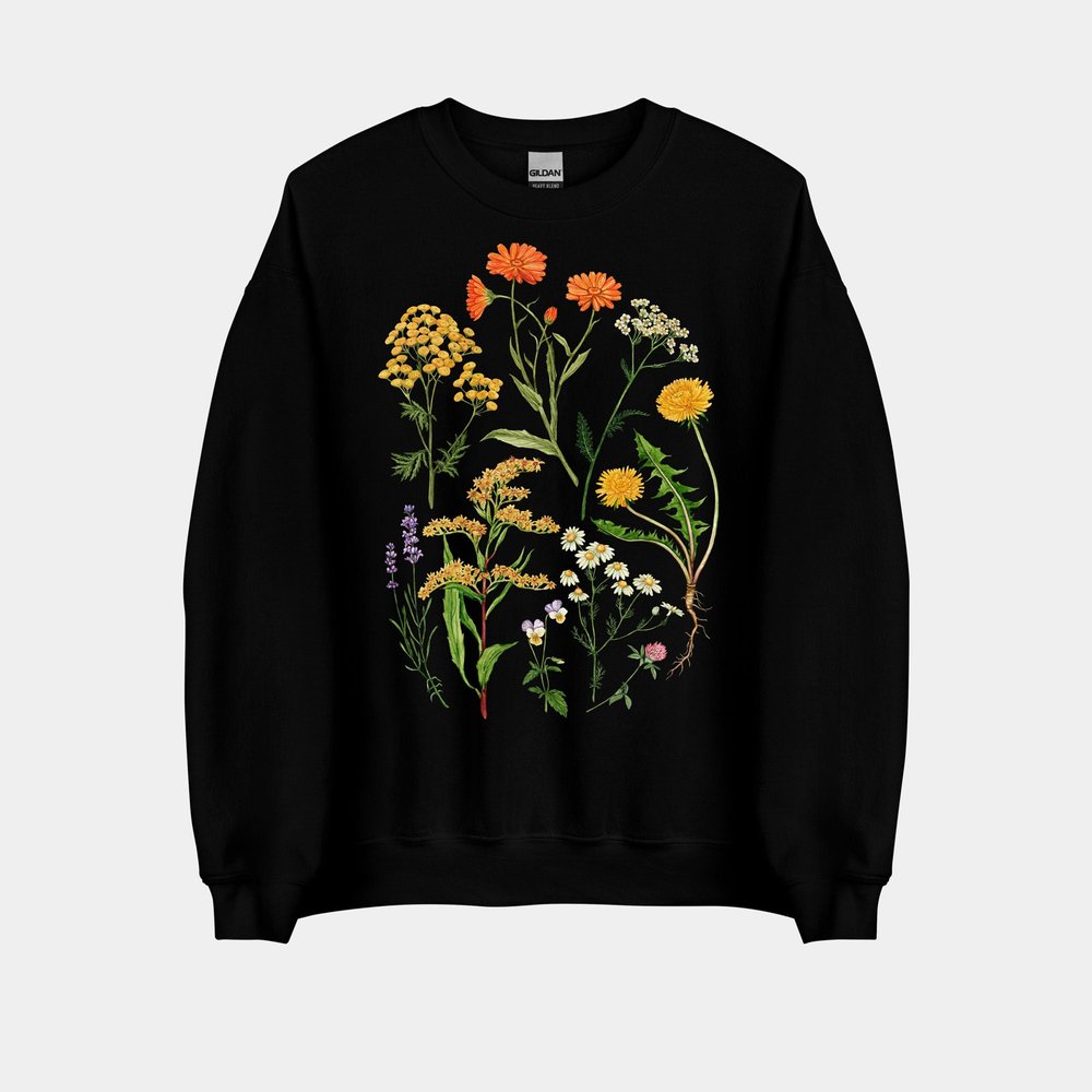 Lavender Flower Embroidered Sweatshirt Crewneck White -  in