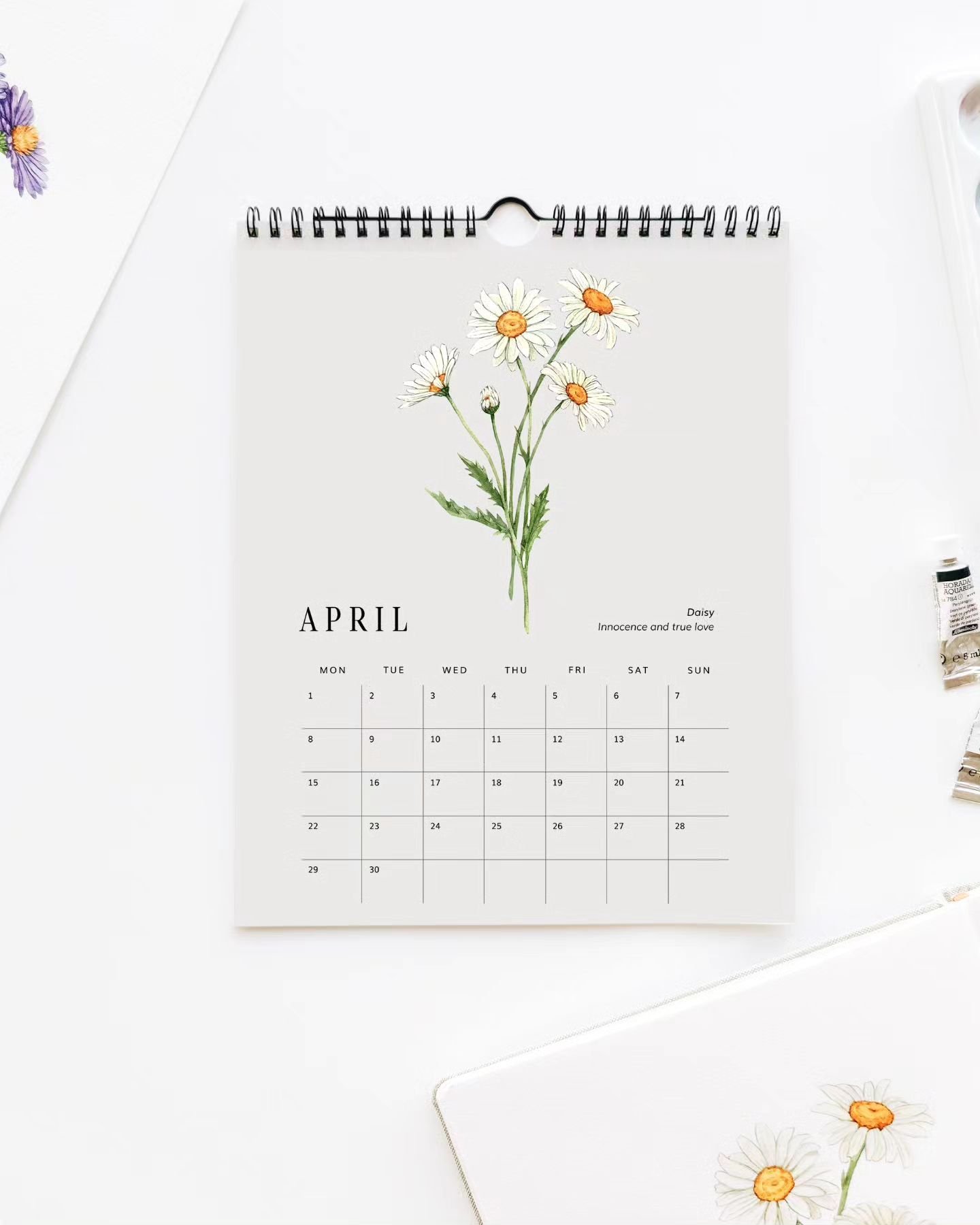 A little late, here's this month's Calendar page. Daisies are April's Birth Flowers and are usually described as a symbol of innocence and true love. I guess for me this flower will forever be associated with that cute game picking petals from a dais