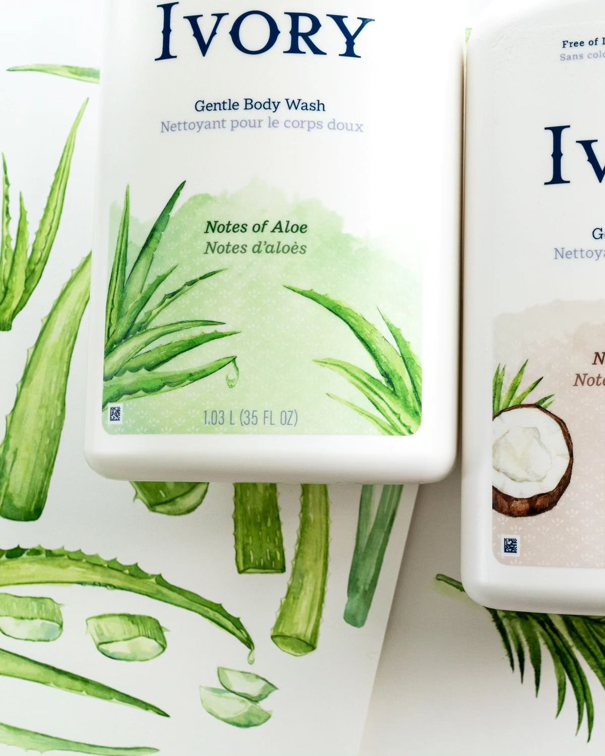 So proud to find these in stores 😍 What a gift to have the opportunity to contribute to this iconic brand 💚 

Aloe and Coconut hand-painted watercolor illustrations for Procter &amp; Gamble's Ivory brand packaging. 

#illustration #packaging #label