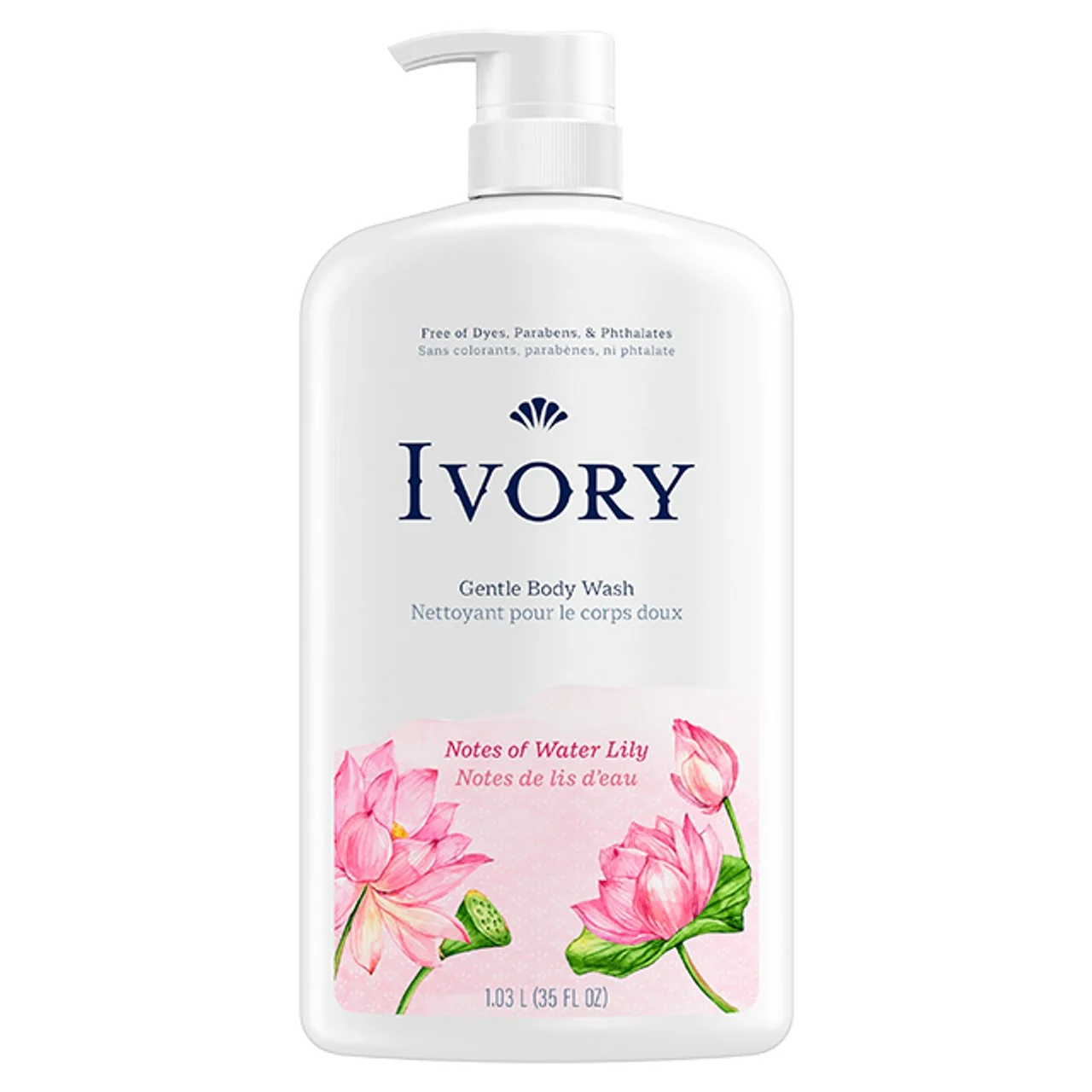 Ivory Water Lily body wash packaging illustration