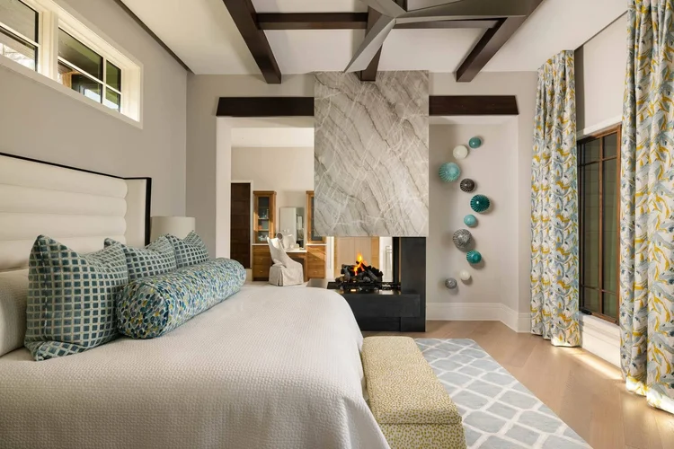 Primary bedroom of a custom home, built by Gabriel Builders.