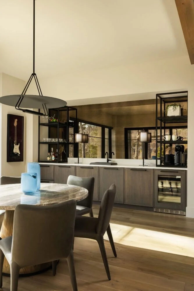 Lower living area of a custom home, interiors by Northside Interior Design.