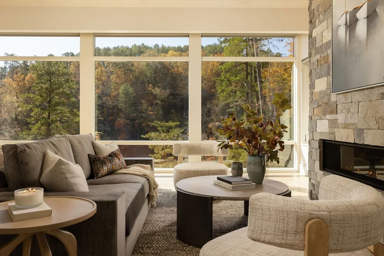 Living room of a custom home, interiors by Northside Interior Design (view 4).