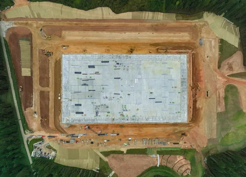 Aerial construction progress view of a Cooper Construction industrial project