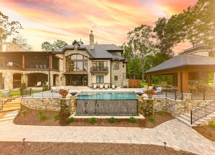 Aerial view of a custom home exterior, built by Gabriel Builders (view 3).