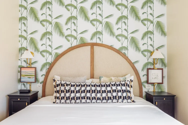 Styled guest room at The Palmetto Hotel Charleston SC, natural-light boutique hotel photography