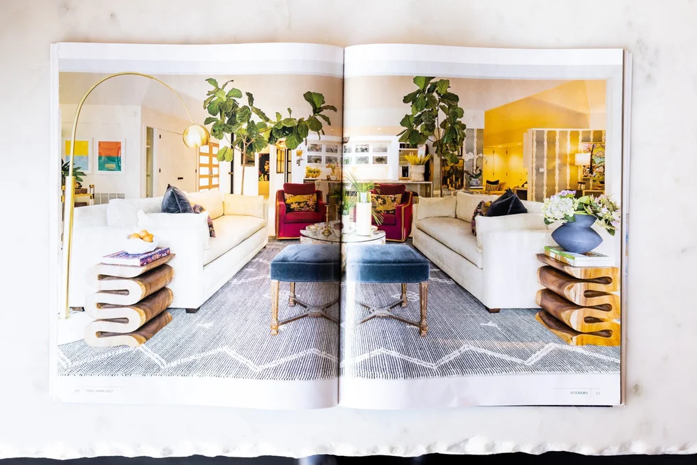 Interiors Magazine published spread, Diggs Design mid-century modern home Greenville SC
