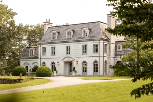 French chateau home photographed for At Home magazine in Chanticleer, Greenville, SC