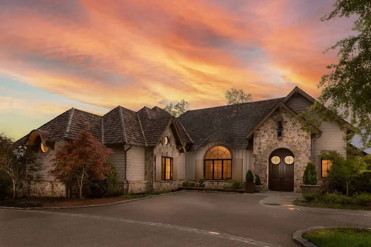 Twilight exterior of a custom home. Architectural photography by Jack Robert Connolly.