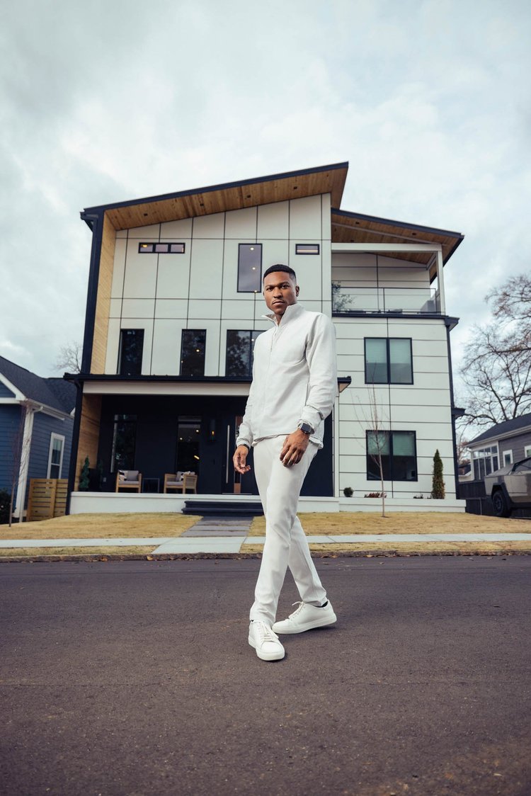 Willie Coleman in white, editorial portrait for TOWN magazine