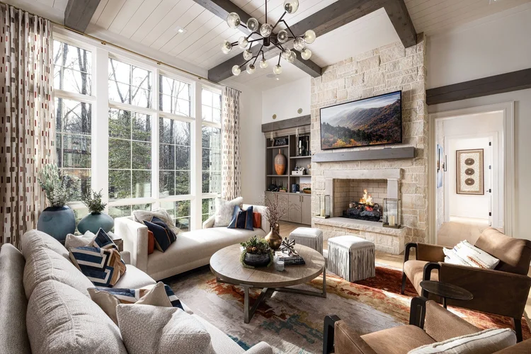 Living room of a custom home, built by Dillard-Jones.