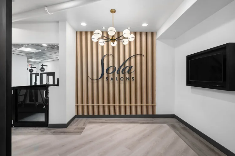 Interior of the entry at Sola Salons in Greenville, SC — corporate architecture photography by Jack Robert.