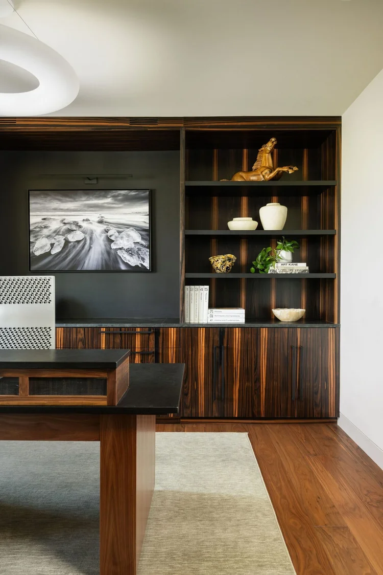 Home office of a custom home, interiors by Northside Interior Design.