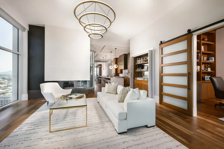 Living room of a modern Upstate penthouse in the Upstate of South Carolina.