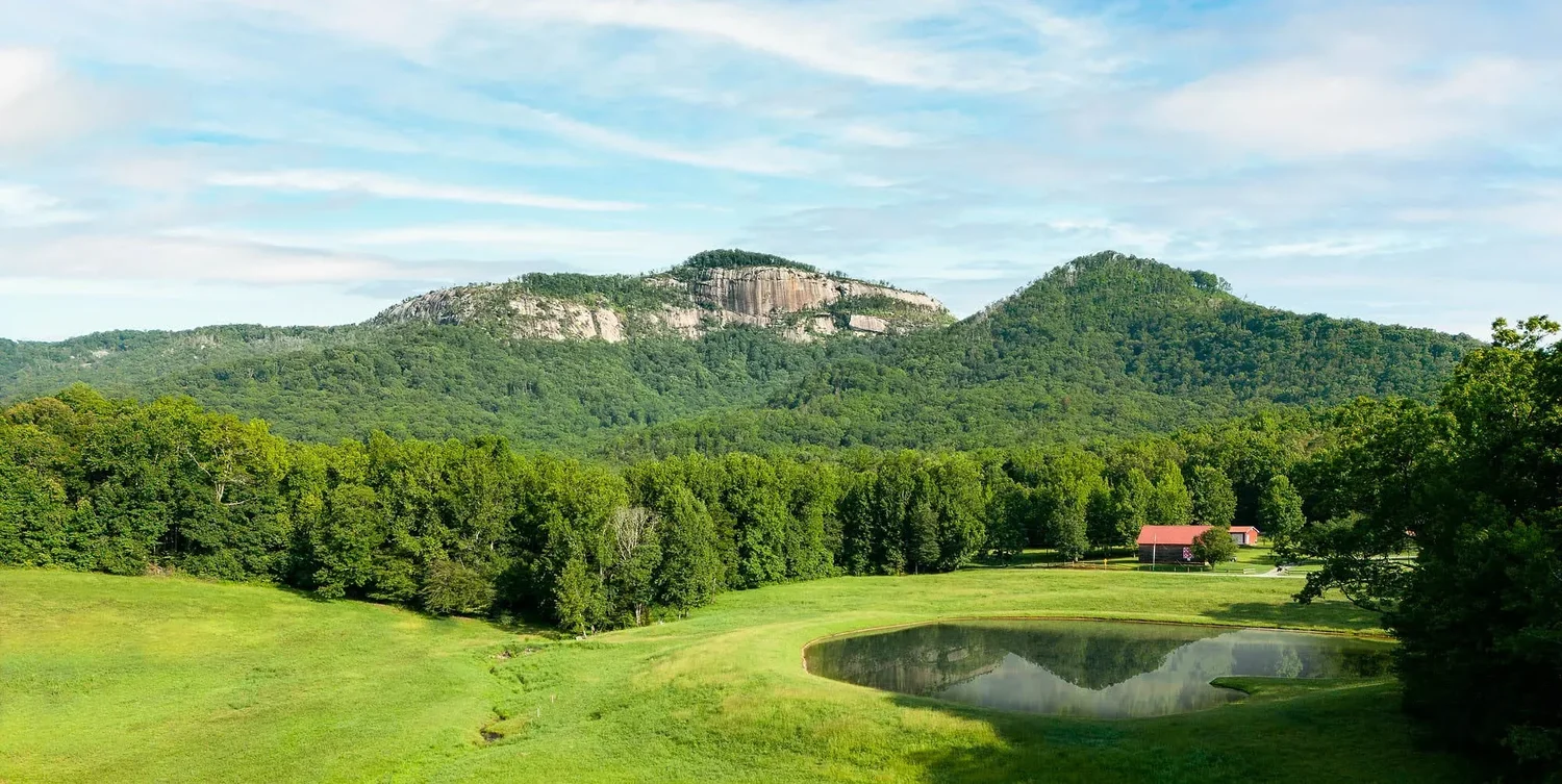 Aerial drone view of Lake Keowee with Table Rock in the distance — Upstate South Carolina aerial photography by Jack Robert Photo