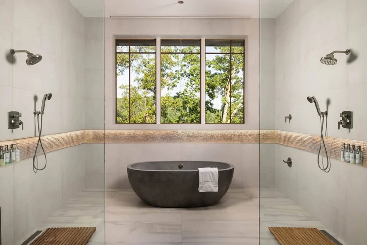 Primary bathroom of a custom home, built by Gabriel Builders.