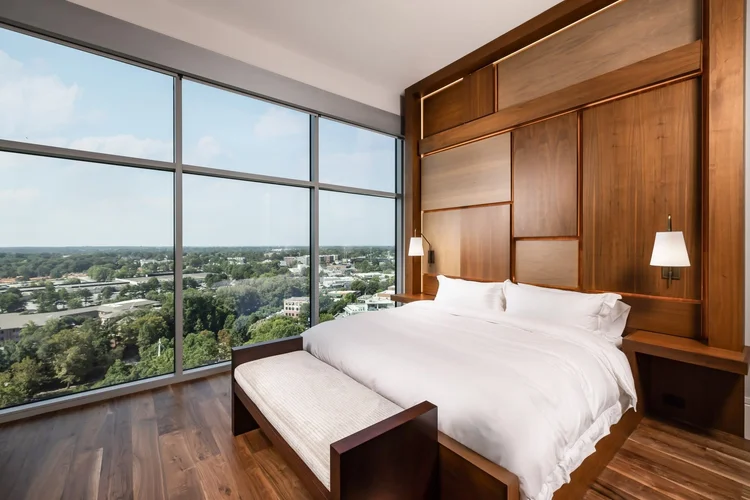 Guest room of a modern Upstate penthouse in the Upstate of South Carolina (view 2).