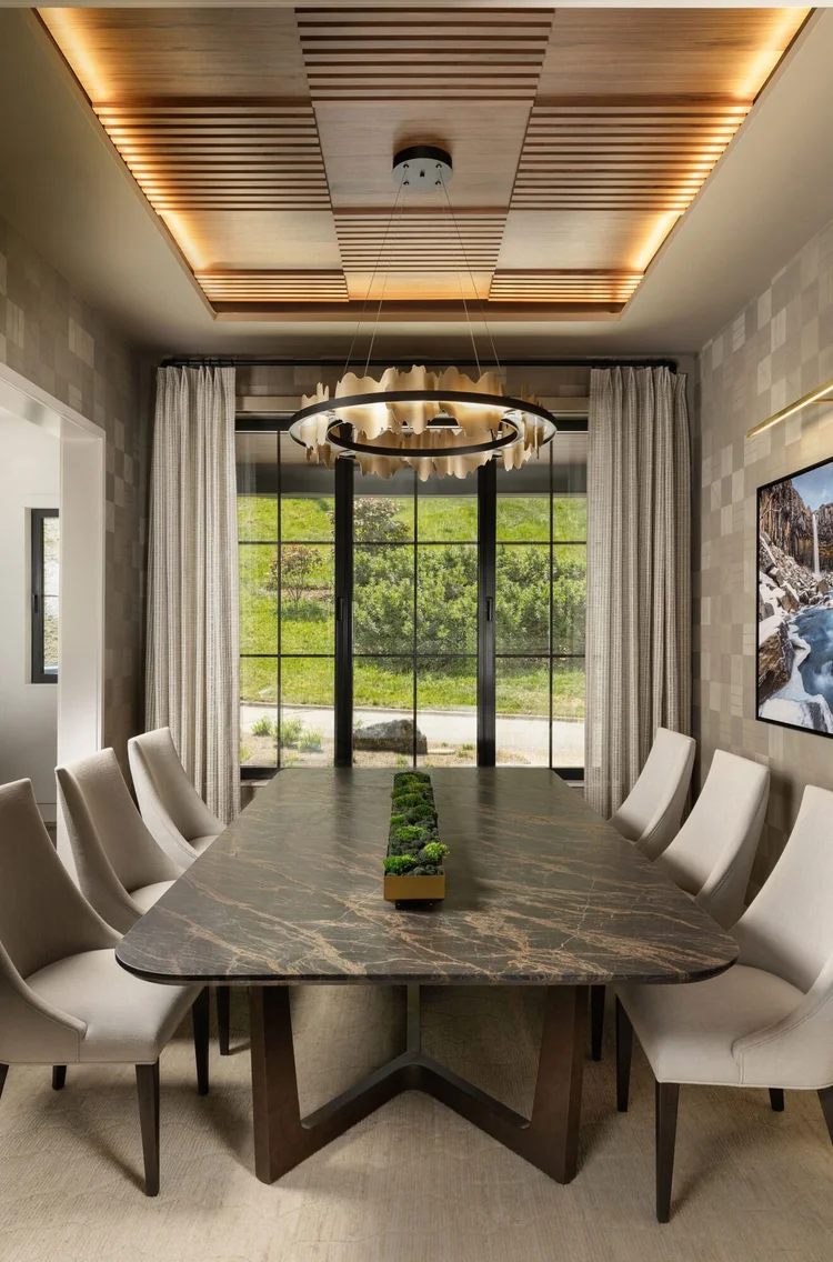 Dining room of a custom home, interiors by Northside Interior Design (view 2).