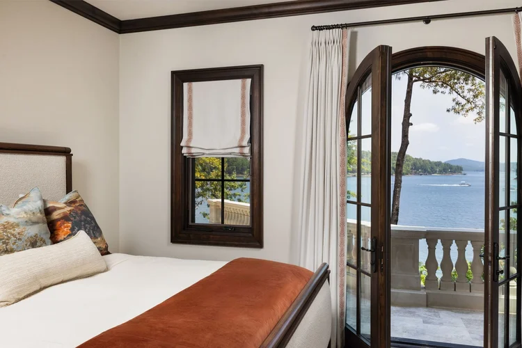 Guest room of a custom home in Lake Keowee, built by Gabriel Builders.