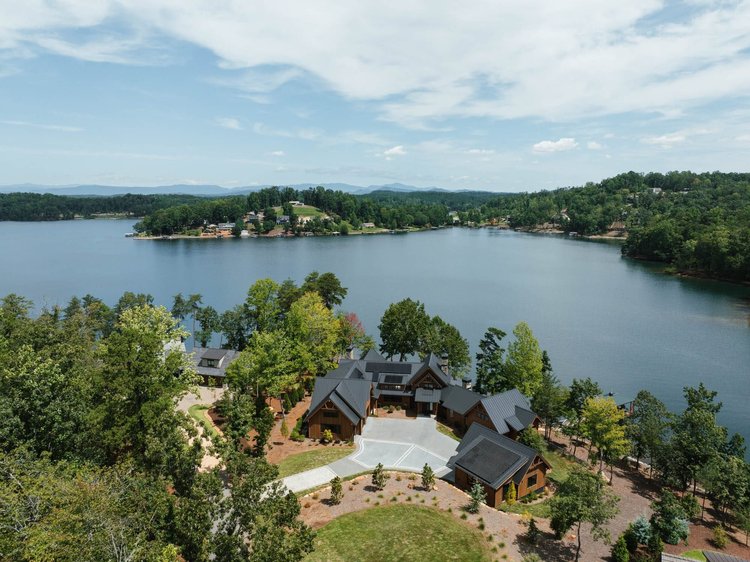 Aerial view of a custom home exterior, built by Gabriel Builders (view 9).