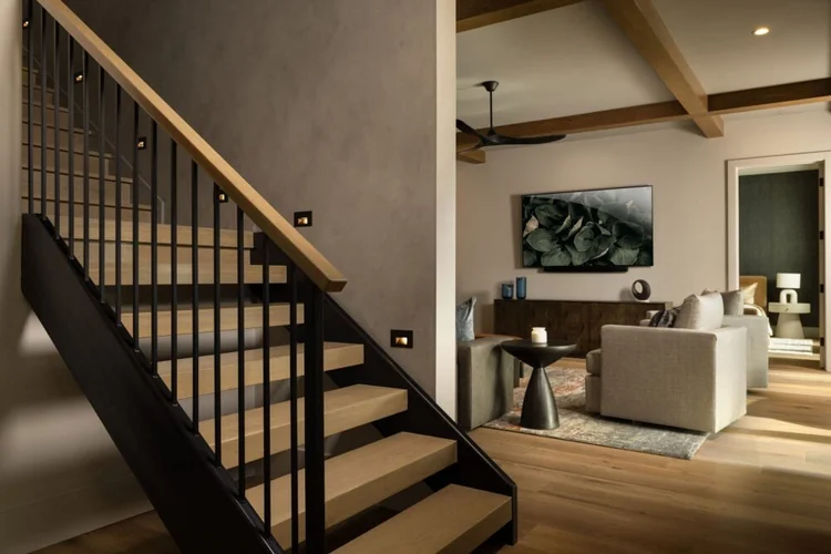 Stairwell of a custom home, interiors by Northside Interior Design.