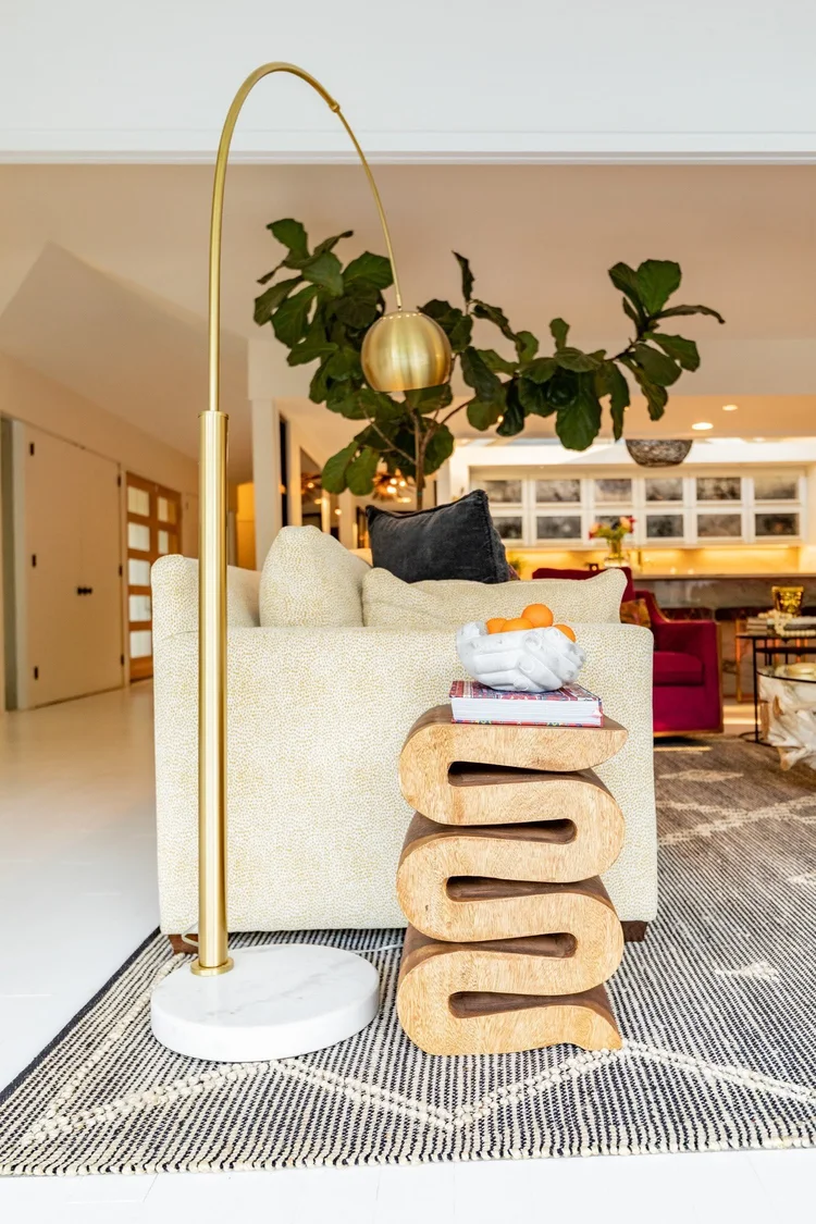 Living room detail of a mid-century modern custom home in Greenville, SC, interiors by Diggs Design.