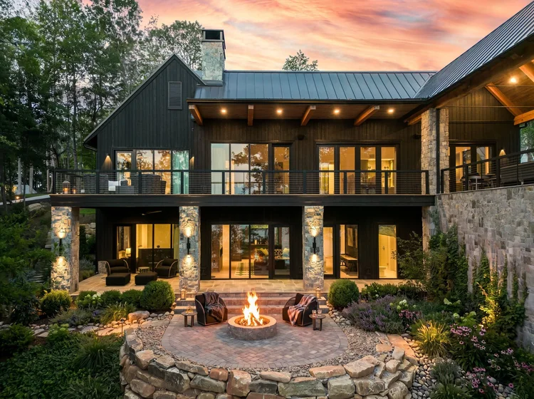 Twilight exterior of a custom home in The Cliffs.