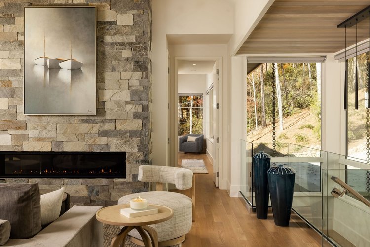 Living room of a custom home, interiors by Northside Interior Design (view 5).