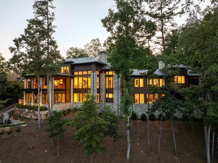 Aerial view of a custom home exterior, built by Gabriel Builders (view 6).