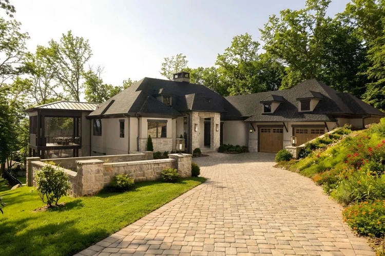 Exterior of a custom home, interiors by Northside Interior Design.