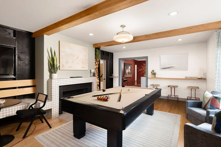 Interior of a game room in a commercial hospitality space — hospitality architecture photography by Jack Robert.