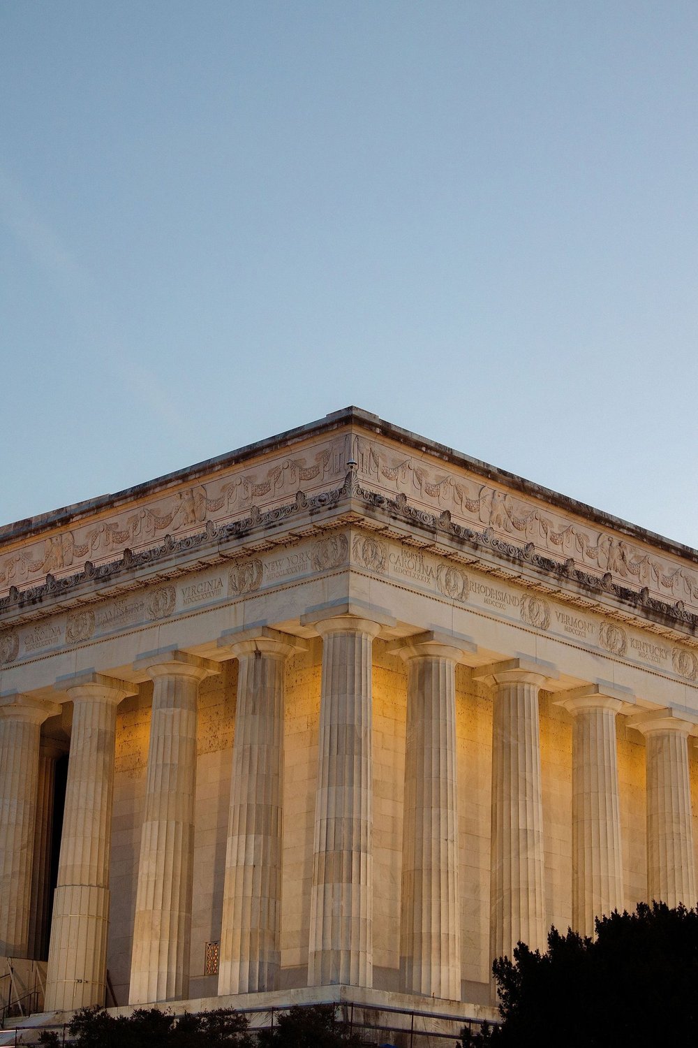 Washington DC memorial colonnade golden hour