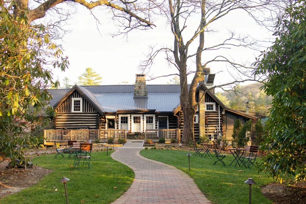 Trailborn highlands lodge exterior golden hour highlands NC