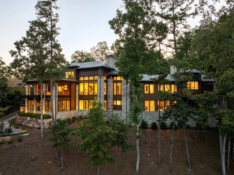 Twilight exterior of a custom home, built by Gabriel Builders (view 2).