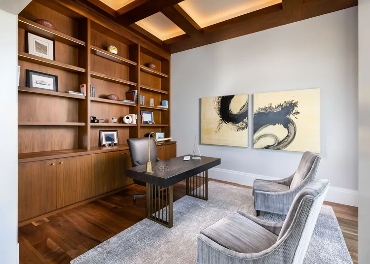 Home office of a modern Upstate penthouse in the Upstate of South Carolina.