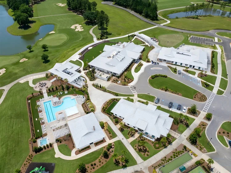 Aerial view of Riverton Pointe Country Club, a Toll Brothers community — commercial architecture photography by Jack Robert.