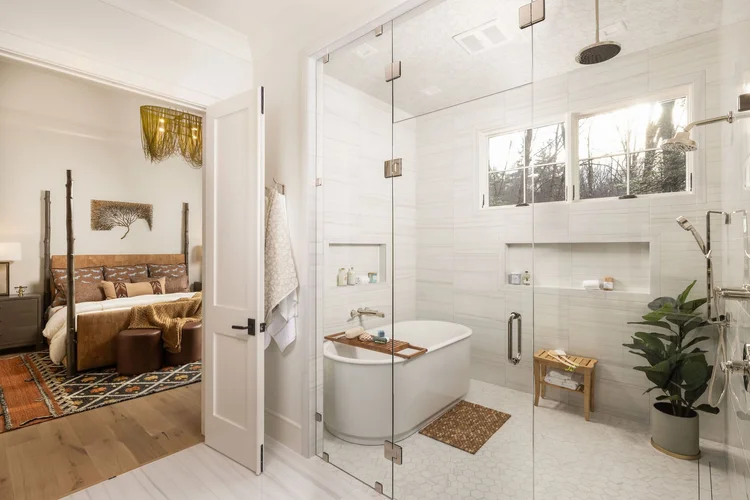 Primary bathroom of a custom home, built by Dillard-Jones.