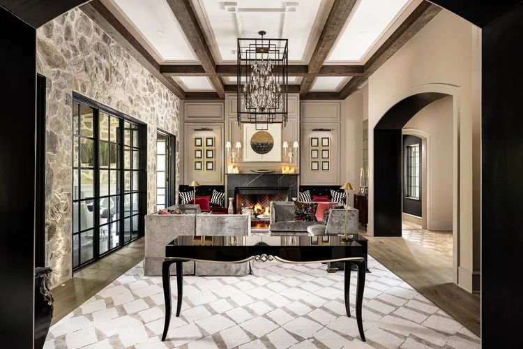 Living room of a custom home, interiors by Villa Verona Design (view 3).