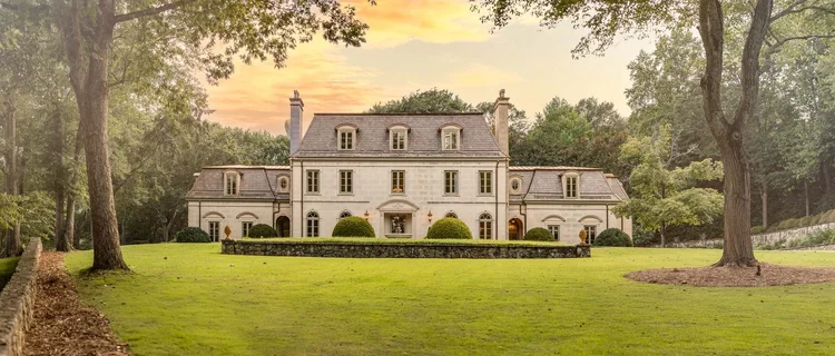 Exterior of a French château estate in Chanticleer, Greenville, SC (view 2).