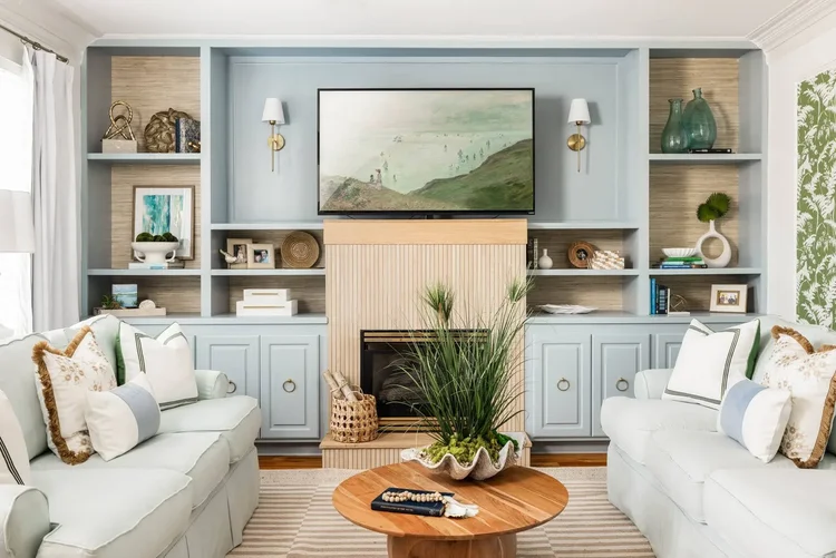Living room in a luxury custom home in Greenville, SC. Architectural photography by Jack Robert Connolly.