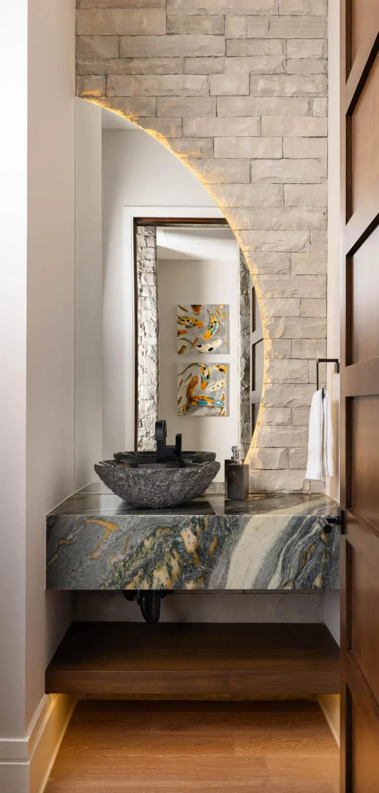 Powder room of a custom home, built by Gabriel Builders (view 2).