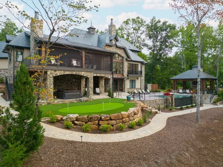 Aerial view of a custom home exterior, built by Gabriel Builders.
