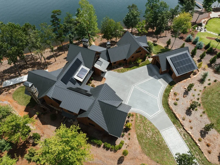 Aerial view of a custom home exterior, built by Gabriel Builders (view 10).