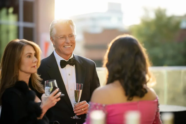 Event photography of an outdoor terrace cocktail reception in Greenville, SC