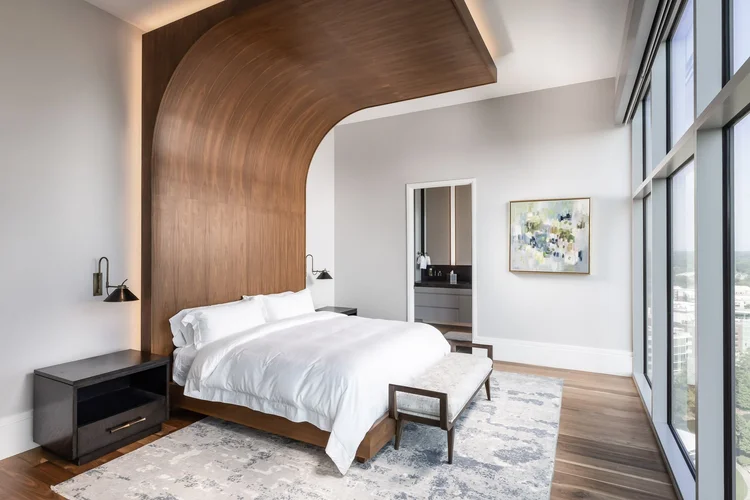 Guest room of a modern Upstate penthouse in the Upstate of South Carolina.
