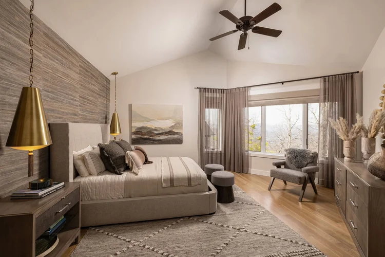 Primary bedroom of a custom home (view 2).
