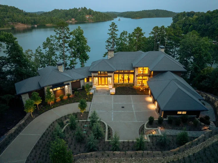 Aerial view of a custom home exterior, built by Gabriel Builders (view 7).